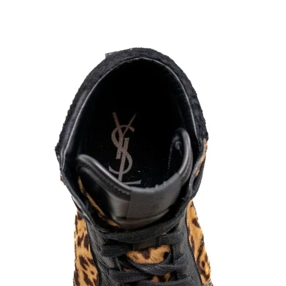 Saint Laurent Men's Leopard Pony Hair Leather‎ High Top Sneakers – Size US 12